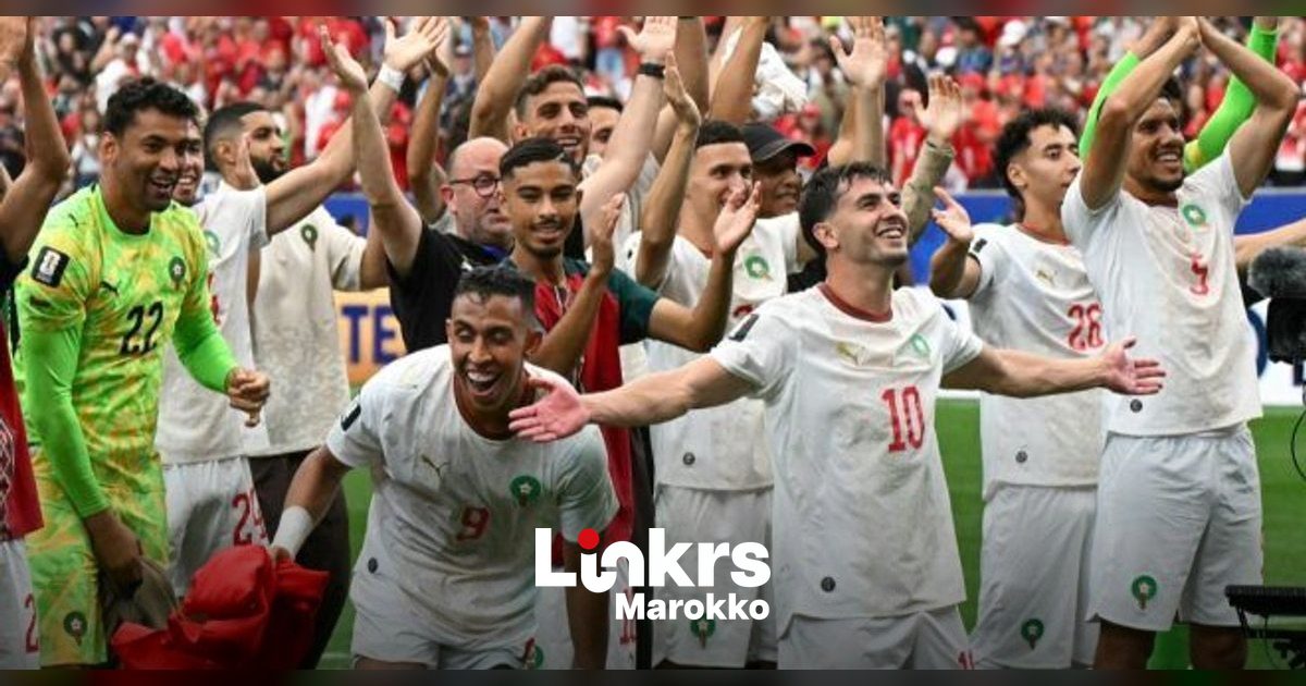 Spelers van het Marokkaanse nationale voetbalelftal tijdens een interland
