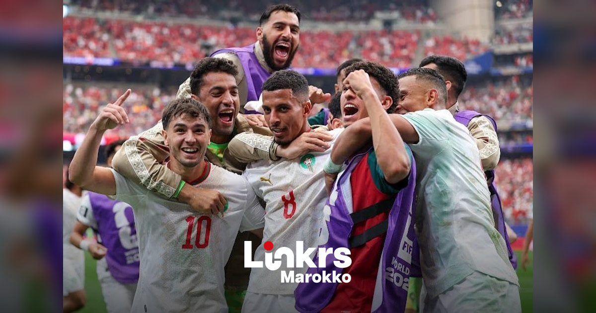 Spelers van het Marokkaanse nationale elftal tijdens een wedstrijd