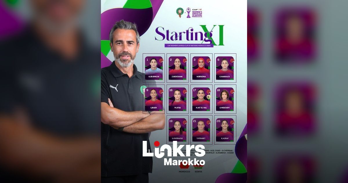 Speelsters van de Marokkaanse vrouwenploeg tijdens een voetbalwedstrijd in een stadion