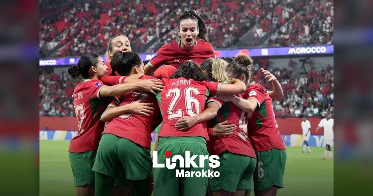 Speelsters van het Marokkaanse vrouwenvoetbalelftal tijdens een wedstrijd