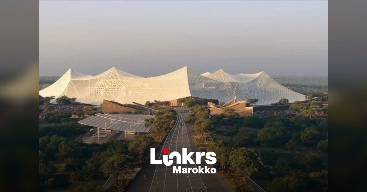 Bouwwerf van een groot voetbalstadion in Marokko